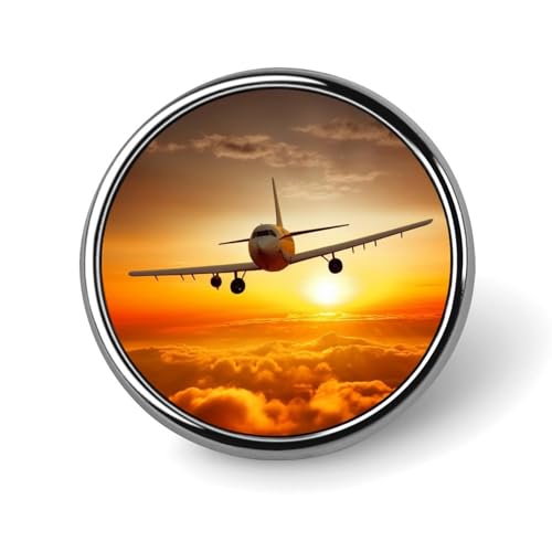 Runde Brosche mit Flugzeugflugzeug bei Sonnenuntergang, leicht, Revers, Krawattennadeln, einzigartiges Geschenk, Metall-Brosche, Abzeichen für Hut, Hemd, Kleidung, Taschen, Dekoration Runde Brosche mit Flugzeugflugzeug bei Sonnenuntergang, leicht, Revers, Krawattennadeln, einzigartiges Geschenk, Metall-Brosche, Abzeichen für Hut, Hemd, Kleidung, Taschen, Dekoration von DWVSFJM