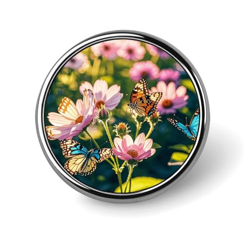 Runde Brosche mit Schmetterlingen und Blüten, leicht, Revers, Krawattennadeln, einzigartiges Geschenk, Metall-Brosche, Abzeichen für Hut, Hemd, Kleidung, Taschen, Dekoration von DWVSFJM