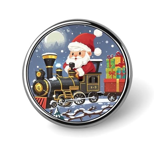Runde Brosche mit Weihnachtsmann-Zug, leicht, Revers, Krawattennadeln, einzigartiges Geschenk, Metall-Brosche, Abzeichen für Hut, Hemd, Kleidung, Taschen, Dekoration Runde Brosche mit Weihnachtsmann-Zug, leicht, Revers, Krawattennadeln, einzigartiges Geschenk, Metall-Brosche, Abzeichen für Hut, Hemd, Kleidung, Taschen, Dekoration von DWVSFJM