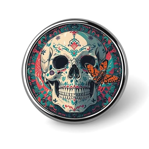 Skelett Todesmotte Runde Brosche Leichte Revers Krawattennadeln Einzigartige Geschenke Metall Brosche Abzeichen für Hut Hemd Kleidung Taschen Dekoration von DWVSFJM