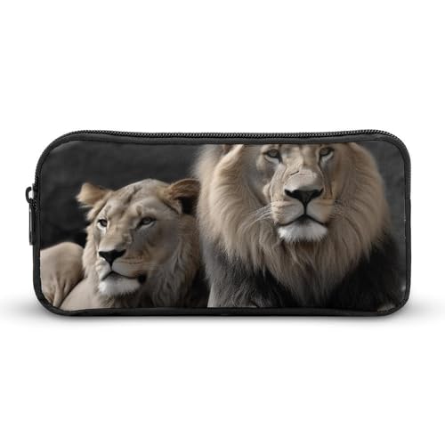 DWVTFSM Federmäppchen mit Löwenmotiv, großes Fassungsvermögen, niedliches Federmäppchen, Make-up-Kosmetiktasche für Damen und Herren von DWVTFSM
