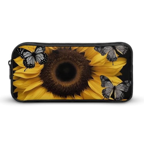 DWVTFSM Federmäppchen mit Schmetterling und Sonnenblume, großes Fassungsvermögen, niedliches Federmäppchen, Make-up-Kosmetiktasche für Damen und Herren DWVTFSM Federmäppchen mit Schmetterling und Sonnenblume, großes Fassungsvermögen, niedliches Federmäppchen, Make-up-Kosmetiktasche für Damen und Herren von DWVTFSM