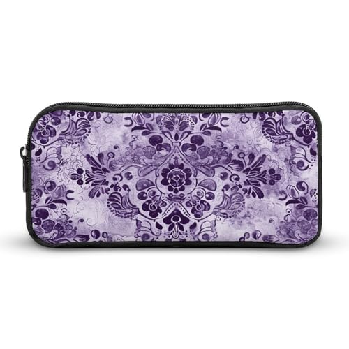 DWVTFSM Federmäppchen mit Spitzenmuster, großes Fassungsvermögen, niedliches Federmäppchen, Make-up-Kosmetiktasche für Damen und Herren, Violett von DWVTFSM