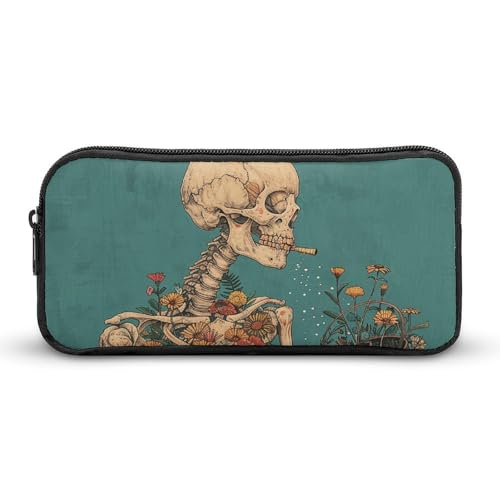 DWVTFSM Federmäppchen mit Totenkopf und Blumen, großes Fassungsvermögen, niedliches Federmäppchen, Make-up-Kosmetiktasche für Damen und Herren DWVTFSM Federmäppchen mit Totenkopf und Blumen, großes Fassungsvermögen, niedliches Federmäppchen, Make-up-Kosmetiktasche für Damen und Herren von DWVTFSM
