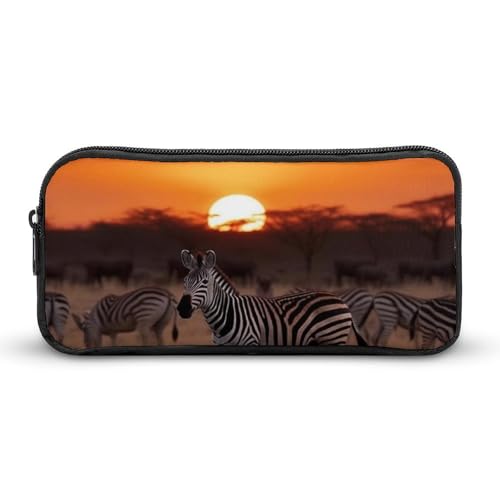 DWVTFSM Federmäppchen mit Zebramuster, Motiv: Afrika, Sonnenuntergang, großes Fassungsvermögen, niedliches Federmäppchen, Make-up-Kosmetiktasche für Damen und Herren DWVTFSM Federmäppchen mit Zebramuster, Motiv: Afrika, Sonnenuntergang, großes Fassungsvermögen, niedliches Federmäppchen, Make-up-Kosmetiktasche für Damen und Herren von DWVTFSM