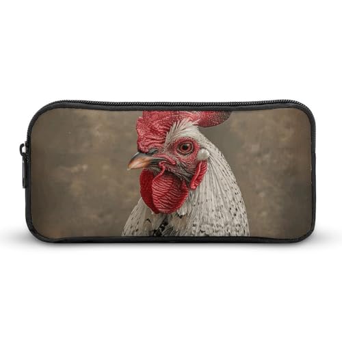 DWVTFSM Federmäppchen mit weißen Federn, Hahn, großes Fassungsvermögen, niedliches Federmäppchen, Make-up-Kosmetiktasche für Damen und Herren von DWVTFSM