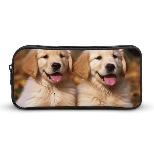 DWVTFSM Golden Retriever Federmäppchen, Motiv: Hunde, Welpen, Haustiere, großes Fassungsvermögen, niedliches Federmäppchen, Make-up-Kosmetiktasche für Damen und Herren von DWVTFSM