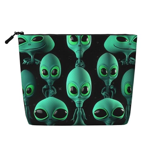 Dwvtfsm Aliens Make-up-Tasche für Damen, wasserdicht, Leinen, Reise-Kosmetik-Organizer, leichter Reißverschluss, Reise-Kulturbeutel, Organizer, Make-up-Pinsel, Aufbewahrungstasche von DWVTFSM