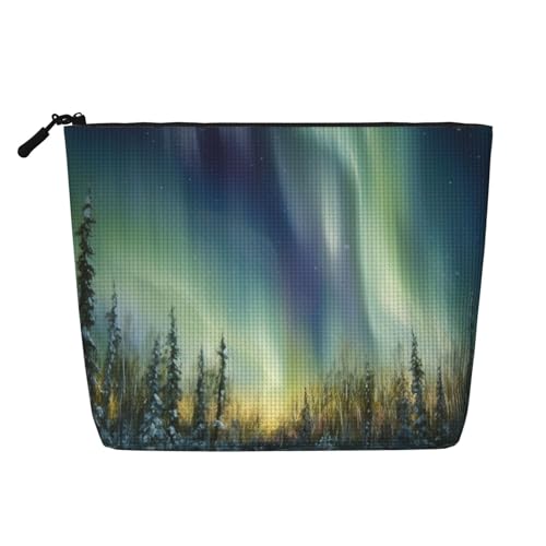 Dwvtfsm Aurora Make-up-Tasche für Damen, wasserdicht, Leinen, Reise-Kosmetik-Organizer, leichter Reißverschluss, Reise-Kulturbeutel, Organizer, Make-up-Pinsel, Aufbewahrungstasche von DWVTFSM