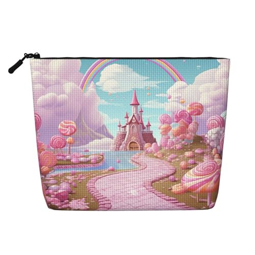 Dwvtfsm Beautiful Land Make-up-Tasche für Damen, wasserdicht, Leinen, Reise-Kosmetik-Organizer, leichter Reißverschluss, Reise-Kulturbeutel, Organizer, Make-up-Pinsel, Aufbewahrungstasche von DWVTFSM