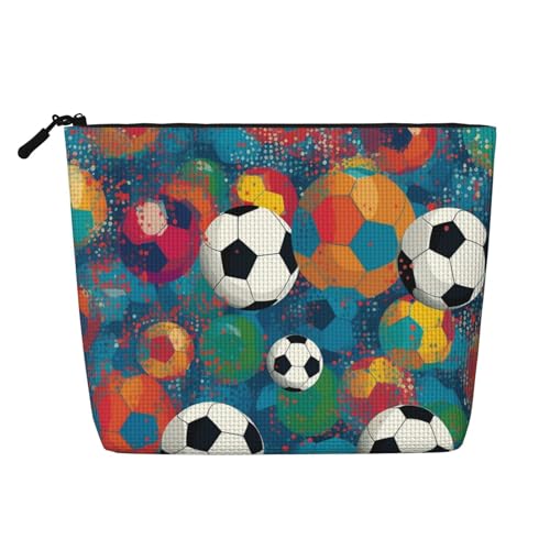 Dwvtfsm Bunte Fußball-Make-up-Tasche für Damen, wasserdicht, Leinen, Reise-Kosmetik-Organizer, leichter Reißverschluss, Reise-Kulturbeutel, Organizer, Make-up-Pinsel, Aufbewahrungstasche von DWVTFSM