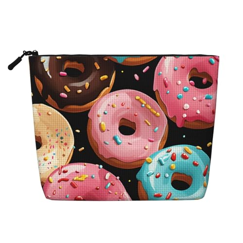 Dwvtfsm Donuts Make-up-Tasche für Damen, wasserdicht, Leinen, Reise-Kosmetik-Organizer, leichter Reißverschluss, Reise-Kulturbeutel, Organizer, Make-up-Pinsel, Aufbewahrungstasche von DWVTFSM