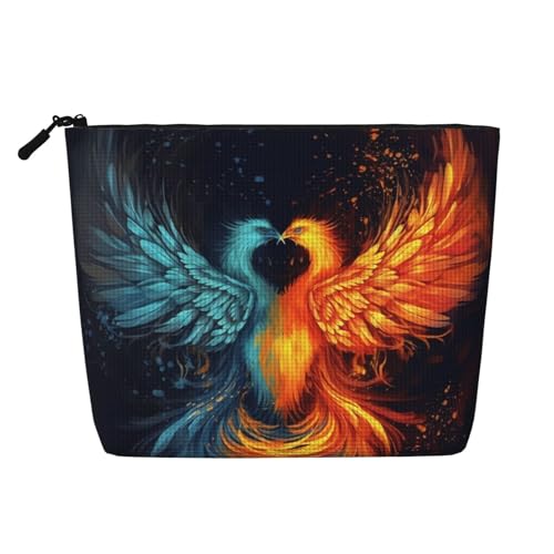 Dwvtfsm Fire and Water Phoenix Make-up-Tasche für Damen, wasserdicht, Leinen, Reise-Kosmetik-Organizer, leichter Reißverschluss, Reise-Kulturbeutel, Organizer, Make-up-Pinsel, Aufbewahrungstasche von DWVTFSM