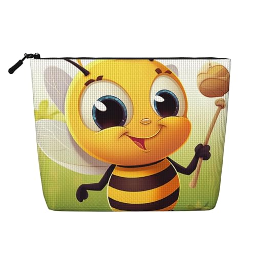 Dwvtfsm Honey Bee Make-up-Tasche für Damen, wasserdicht, Leinen, Reise-Kosmetik-Organizer, leichter Reißverschluss, Reise-Kulturbeutel, Organizer, Make-up-Pinsel, Aufbewahrungstasche von DWVTFSM