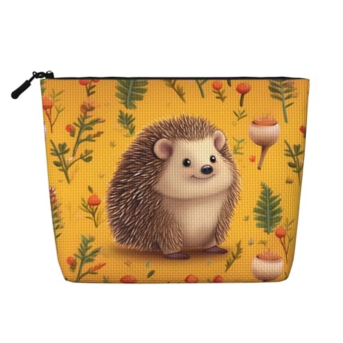 Dwvtfsm Igel-Make-up-Tasche für Damen, wasserdicht, Leinen, Reise-Kosmetik-Organizer, leichter Reißverschluss, Reise-Kulturbeutel, Organizer, Make-up-Pinsel, Aufbewahrungstasche von DWVTFSM