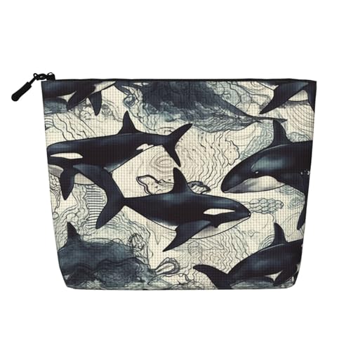 Dwvtfsm Killerwal Make-up-Tasche für Damen, wasserdicht, Leinen, Reise-Kosmetik-Organizer, leichter Reißverschluss, Reise-Kulturbeutel, Organizer, Make-up-Pinsel, Aufbewahrungstasche von DWVTFSM