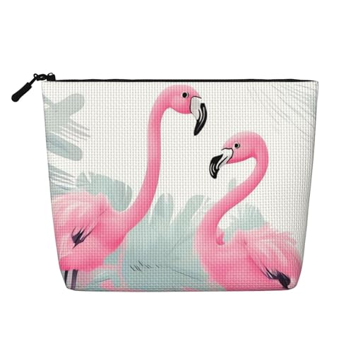 Dwvtfsm Love Flamingo Make-up-Tasche für Damen, wasserdicht, Leinen, Reise-Kosmetik-Organizer, leichter Reißverschluss, Reise-Kulturbeutel, Organizer, Make-up-Pinsel, Aufbewahrungstasche von DWVTFSM