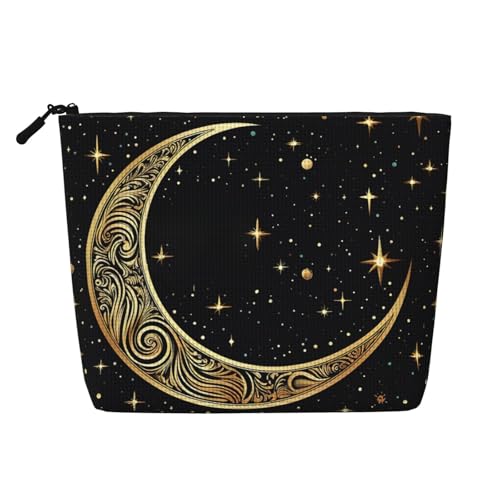 Dwvtfsm Make-up-Tasche für Damen, Halbmondmuster auf schwarzem Hintergrund, wasserdicht, Leinen, Reise-Kosmetik-Organizer, leichter Reißverschluss, Reise-Kulturbeutel, Organizer, Make-up-Pinsel Dwvtfsm Make-up-Tasche für Damen, Halbmondmuster auf schwarzem Hintergrund, wasserdicht, Leinen, Reise-Kosmetik-Organizer, leichter Reißverschluss, Reise-Kulturbeutel, Organizer, Make-up-Pinsel von DWVTFSM