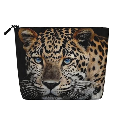 Dwvtfsm Make-up-Tasche für Damen, Leopardenmuster, wasserdicht, Leinen, Reise-Kosmetik-Organizer, leichter Reißverschluss, Reise-Kulturbeutel, Organizer, Make-up-Pinsel, Aufbewahrungstasche von DWVTFSM