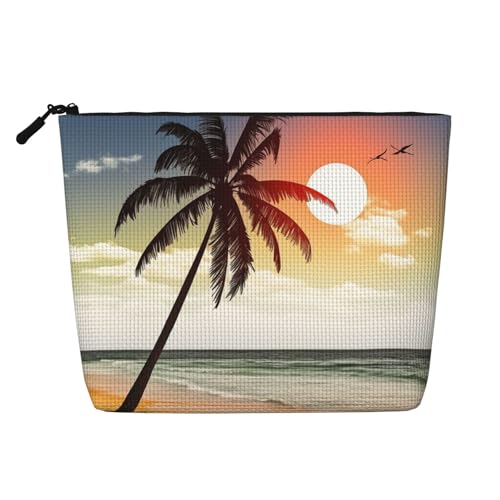 Dwvtfsm Make-up-Tasche für Damen, Motiv: Palme am Strand, wasserdicht, Leinen, Reise-Kosmetik-Organizer, leichter Reißverschluss, Reise-Kulturbeutel, Organizer, Make-up-Pinsel, Aufbewahrungstasche Dwvtfsm Make-up-Tasche für Damen, Motiv: Palme am Strand, wasserdicht, Leinen, Reise-Kosmetik-Organizer, leichter Reißverschluss, Reise-Kulturbeutel, Organizer, Make-up-Pinsel, Aufbewahrungstasche von DWVTFSM