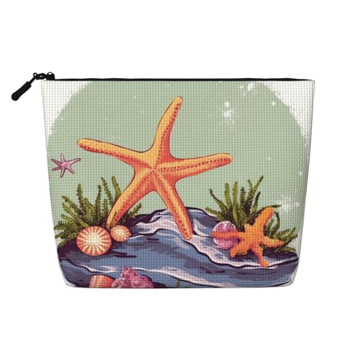 Dwvtfsm Make-up-Tasche für Damen, Seestern und Seetang, wasserdicht, Leinen, Reise-Kosmetik-Organizer, leichter Reißverschluss, Reise-Kulturbeutel, Organizer, Make-up-Pinsel, Aufbewahrungstasche von DWVTFSM