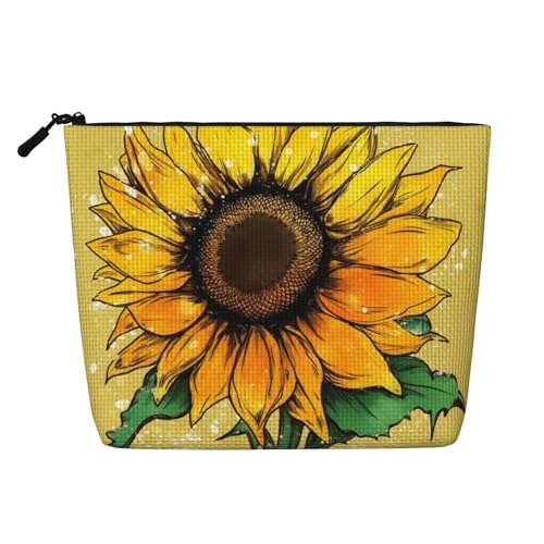 Dwvtfsm Make-up-Tasche für Damen, mit Sonnenblumen-Motiv, wasserdicht, Leinen, Reise-Kosmetik-Organizer, leichter Reißverschluss, Reise-Kulturbeutel, Organizer, Make-up-Pinsel, Aufbewahrungstasche von DWVTFSM