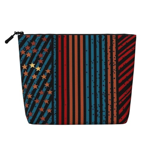 Dwvtfsm Make-up-Tasche für Damen, mit Streifen und Sternen, wasserdicht, Leinen, Reise-Kosmetik-Organizer, leichter Reißverschluss, Reise-Kulturbeutel, Organizer, Make-up-Pinsel, Aufbewahrungstasche von DWVTFSM