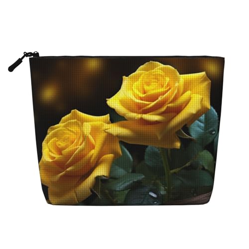 Dwvtfsm Make-up-Tasche für Damen, schöne gelbe Rosen, wasserdicht, Leinen, Reise-Kosmetik-Organizer, leichter Reißverschluss, Reise-Kulturbeutel, Organizer, Make-up-Pinsel, Aufbewahrungstasche von DWVTFSM