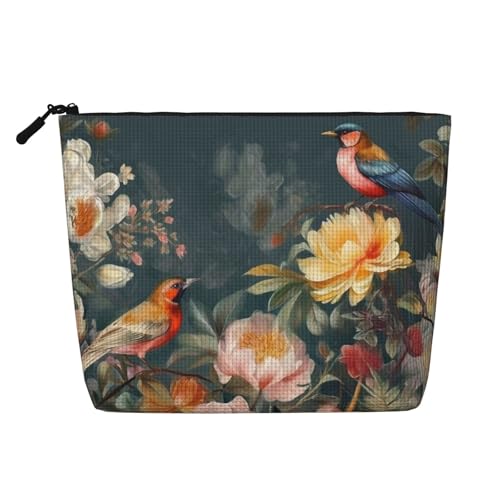 Dwvtfsm Make-up-Tasche mit Blumen und Vögeln, wasserdicht, Leinen, Reise-Kosmetik-Organizer, leichter Reißverschluss, Reise-Kulturbeutel, Organizer, Make-up-Pinsel, Aufbewahrungstasche Dwvtfsm Make-up-Tasche mit Blumen und Vögeln, wasserdicht, Leinen, Reise-Kosmetik-Organizer, leichter Reißverschluss, Reise-Kulturbeutel, Organizer, Make-up-Pinsel, Aufbewahrungstasche von DWVTFSM