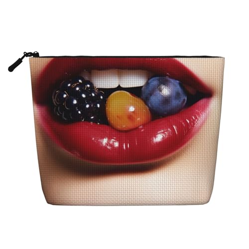 Dwvtfsm Make-up-Tasche mit Lippen und Früchten, wasserdicht, Leinen, Reise-Kosmetik-Organizer, leichter Reißverschluss, Reise-Kulturbeutel, Organizer, Make-up-Pinsel, Aufbewahrungstasche Dwvtfsm Make-up-Tasche mit Lippen und Früchten, wasserdicht, Leinen, Reise-Kosmetik-Organizer, leichter Reißverschluss, Reise-Kulturbeutel, Organizer, Make-up-Pinsel, Aufbewahrungstasche von DWVTFSM