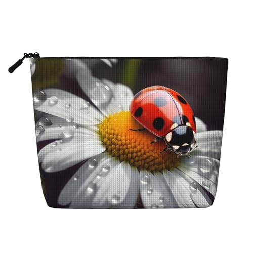 Dwvtfsm Make-up-Tasche mit Marienkäfer auf Gänseblümchen, wasserdicht, Leinen, Reise-Kosmetik-Organizer, leichter Reißverschluss, Reise-Kulturbeutel, Organizer, Make-up-Pinsel, Aufbewahrungstasche Dwvtfsm Make-up-Tasche mit Marienkäfer auf Gänseblümchen, wasserdicht, Leinen, Reise-Kosmetik-Organizer, leichter Reißverschluss, Reise-Kulturbeutel, Organizer, Make-up-Pinsel, Aufbewahrungstasche von DWVTFSM
