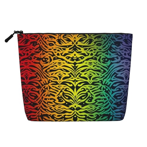 Dwvtfsm Make-up-Tasche mit Regenbogen-Muster, für Damen, wasserdicht, Leinen, Reise-Kosmetik-Organizer, leichter Reißverschluss, Reise-Kulturbeutel, Organizer, Make-up-Pinsel, Aufbewahrungstasche von DWVTFSM