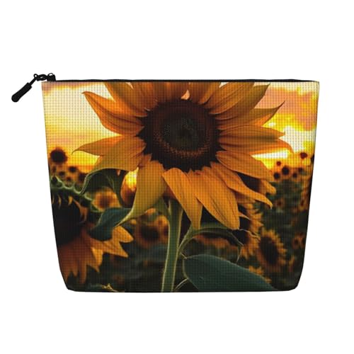 Dwvtfsm Make-up-Tasche mit Sonnenblumenmotiv für Damen, wasserdicht, Leinen, Reise-Kosmetik-Organizer, leichter Reißverschluss, Reise-Kulturbeutel, Organizer, Make-up-Pinsel, Aufbewahrungstasche von DWVTFSM