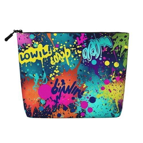 Dwvtfsm Make-up-Tasche mit buntem Sprühmuster, wasserdicht, Leinen, Reise-Kosmetik-Organizer, leichter Reißverschluss, Reise-Kulturbeutel, Organizer, Make-up-Pinsel, Aufbewahrungstasche Dwvtfsm Make-up-Tasche mit buntem Sprühmuster, wasserdicht, Leinen, Reise-Kosmetik-Organizer, leichter Reißverschluss, Reise-Kulturbeutel, Organizer, Make-up-Pinsel, Aufbewahrungstasche von DWVTFSM