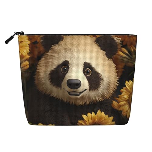 Dwvtfsm Make-up-Tasche mit süßem Tier-Sonnenblumen-Design für Damen, wasserdicht, Leinen, Reise-Kosmetik-Organizer, leichter Reißverschluss, Reise-Kulturbeutel, Organizer, Make-up-Pinsel von DWVTFSM