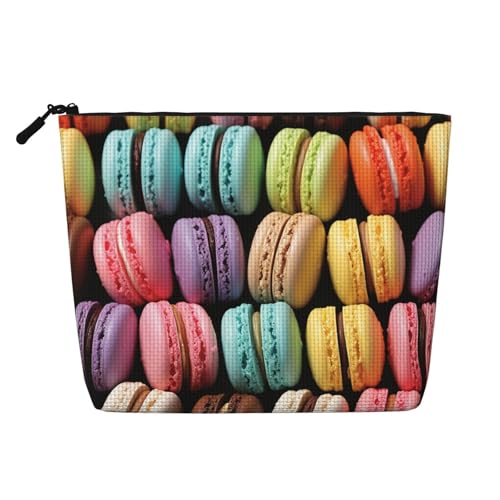 Dwvtfsm Makeup-Tasche für Damen, Makronen-Keksgeschmack, wasserdicht, Leinen, Reise-Kosmetik-Organizer, leichter Reißverschluss, Reise-Kulturbeutel, Organizer, Make-up-Pinsel, Aufbewahrungstasche von DWVTFSM