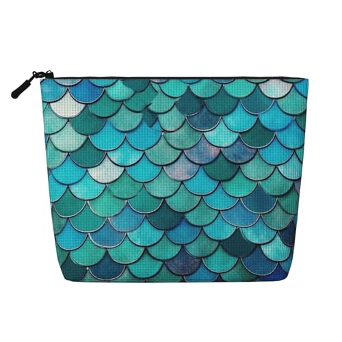 Dwvtfsm Meerjungfrau-Make-up-Tasche für Damen, wasserdicht, Leinen, Reise-Kosmetik-Organizer, leichter Reißverschluss, Reise-Kulturbeutel, Organizer, Make-up-Pinsel, Aufbewahrungstasche von DWVTFSM