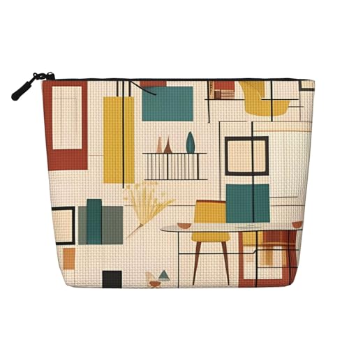 Dwvtfsm Mid Century Moderne Make-up-Tasche für Damen, wasserdicht, Leinen, Reise-Kosmetik-Organizer, leichter Reißverschluss, Reise-Kulturbeutel, Organizer, Make-up-Pinsel, Aufbewahrungstasche Dwvtfsm Mid Century Moderne Make-up-Tasche für Damen, wasserdicht, Leinen, Reise-Kosmetik-Organizer, leichter Reißverschluss, Reise-Kulturbeutel, Organizer, Make-up-Pinsel, Aufbewahrungstasche von DWVTFSM