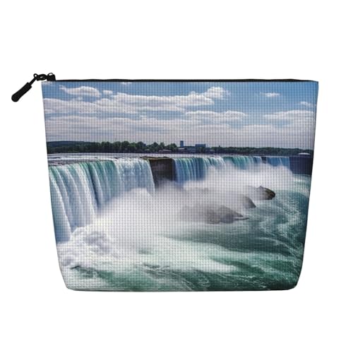 Dwvtfsm Niagara Falls Make-up-Tasche für Damen, wasserdicht, Leinen, Reise-Kosmetik-Organizer, leichter Reißverschluss, Reise-Kulturbeutel, Organizer, Make-up-Pinsel, Aufbewahrungstasche von DWVTFSM