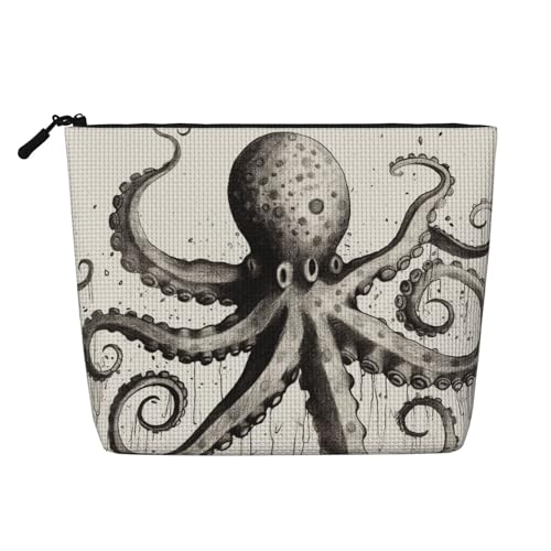 Dwvtfsm Octopus Make-up-Tasche für Damen, wasserdicht, Leinen, Reise-Kosmetik-Organizer, leichter Reißverschluss, Reise-Kulturbeutel, Organizer, Make-up-Pinsel, Aufbewahrungstasche von DWVTFSM