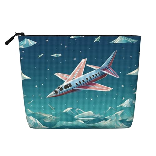 Dwvtfsm Papierflugzeug-Make-up-Tasche für Damen, wasserdicht, Leinen, Reise-Kosmetik-Organizer, leichter Reißverschluss, Reise-Kulturbeutel, Organizer, Make-up-Pinsel, Aufbewahrungstasche von DWVTFSM