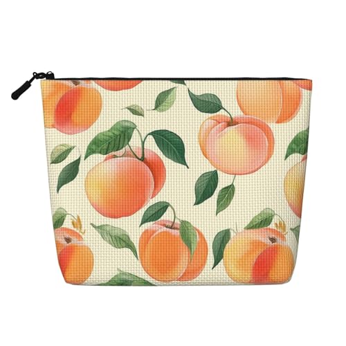 Dwvtfsm Pfirsich-Make-up-Tasche für Damen, wasserdicht, Leinen, Reise-Kosmetik-Organizer, leichter Reißverschluss, Reise-Kulturbeutel, Organizer, Make-up-Pinsel, Aufbewahrungstasche von DWVTFSM