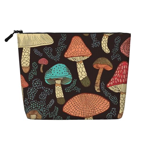 Dwvtfsm Pilz-Make-up-Tasche für Damen, wasserdicht, Leinen, Reise-Kosmetik-Organizer, leichter Reißverschluss, Reise-Kulturbeutel, Organizer, Make-up-Pinsel, Aufbewahrungstasche von DWVTFSM