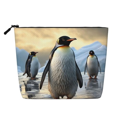 Dwvtfsm Pinguin-Make-up-Tasche für Damen, wasserdicht, Leinen, Reise-Kosmetik-Organizer, leichter Reißverschluss, Reise-Kulturbeutel, Organizer, Make-up-Pinsel, Aufbewahrungstasche von DWVTFSM