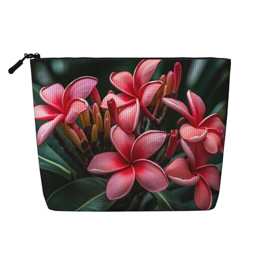 Dwvtfsm Plumeria Make-up-Tasche für Damen, wasserdicht, Leinen, Reise-Kosmetik-Organizer, leichter Reißverschluss, Reise-Kulturbeutel, Organizer, Make-up-Pinsel, Aufbewahrungstasche von DWVTFSM