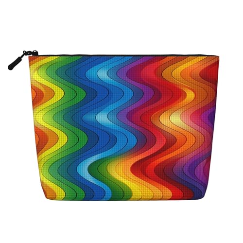 Dwvtfsm Regenbogen-Make-up-Tasche für Damen, wasserdicht, Leinen, Reise-Kosmetik-Organizer, leichter Reißverschluss, Reise-Kulturbeutel, Organizer, Make-up-Pinsel, Aufbewahrungstasche von DWVTFSM