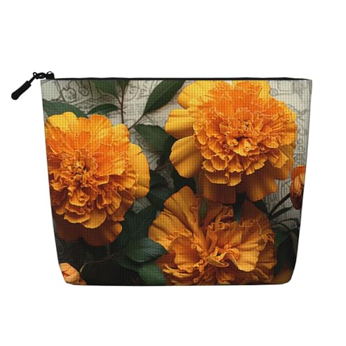 Dwvtfsm Ringelblumen-Make-up-Tasche für Damen, wasserdicht, Leinen, Reise-Kosmetik-Organizer, leichter Reißverschluss, Reise-Kulturbeutel, Organizer, Make-up-Pinsel, Aufbewahrungstasche von DWVTFSM