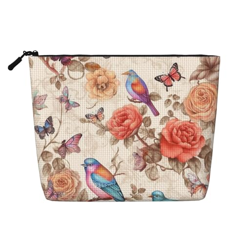 Dwvtfsm Romantische, ausgefallene Make-up-Tasche mit Blumenmotiv und Vögeln und Schmetterlingen, wasserdicht, Leinen, Reise-Kosmetik-Organizer, leichter Reißverschluss, Reise-Kulturbeutel, Organizer Dwvtfsm Romantische, ausgefallene Make-up-Tasche mit Blumenmotiv und Vögeln und Schmetterlingen, wasserdicht, Leinen, Reise-Kosmetik-Organizer, leichter Reißverschluss, Reise-Kulturbeutel, Organizer von DWVTFSM