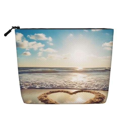 Dwvtfsm Romantische Strand-Make-up-Tasche in Herzform, wasserdicht, Leinen, Reise-Kosmetik-Organizer, leichter Reißverschluss, Reise-Kulturbeutel, Organizer, Make-up-Pinsel, Aufbewahrungstasche Dwvtfsm Romantische Strand-Make-up-Tasche in Herzform, wasserdicht, Leinen, Reise-Kosmetik-Organizer, leichter Reißverschluss, Reise-Kulturbeutel, Organizer, Make-up-Pinsel, Aufbewahrungstasche von DWVTFSM
