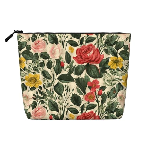 Dwvtfsm Rose Make-up-Tasche für Damen, wasserdicht, Leinen, Reise-Kosmetik-Organizer, leichter Reißverschluss, Reise-Kulturbeutel, Organizer, Make-up-Pinsel, Aufbewahrungstasche von DWVTFSM